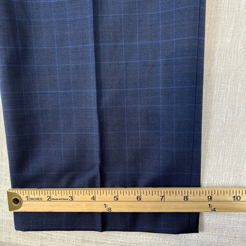 NWT Men's Stafford Blue Glen Plaid Dress Pants‎ Sz 36x32 Flat Front Stretch